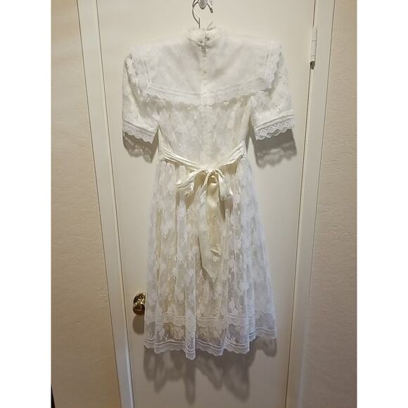 Vintage 90s Jessica McClintock Ivory Lace Floral Dress Girls Size 10 Mock Neck - Picture 5 of 13